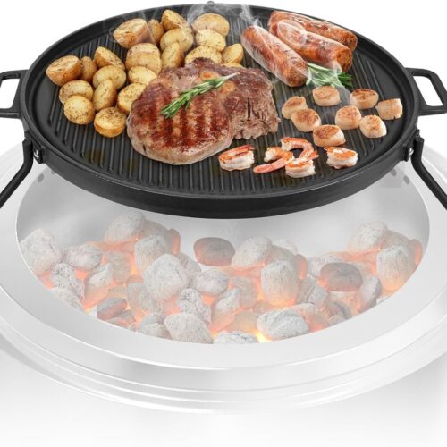 Gietijzeren grillrooster met afneembare voet, grillplaat voor Solo Stove Bonfire en Yukon vuurplaats, Ø 52,5 cm, barbecue-accessoire voor vuurplaatsen, BBQ grillplaat voor grillen, groenten