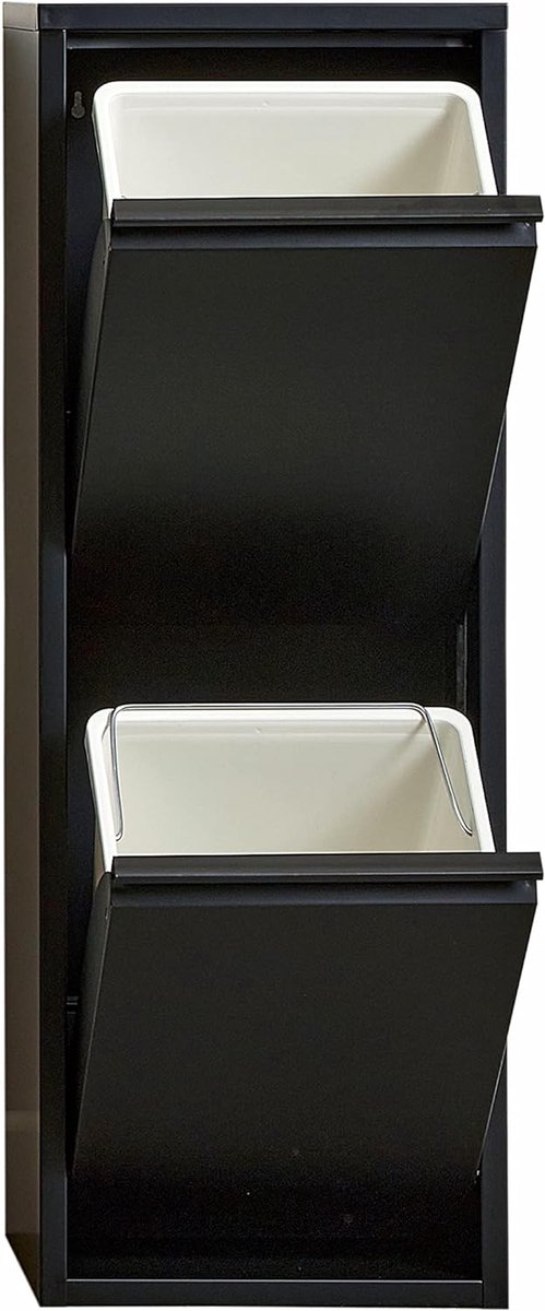 Goodivery ® Stijlvolle Afvalemmer met Dubbele Compartimenten voor Thuis en Kantoor, Zwart (2 x 15L - 30L)