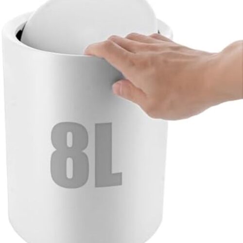 Gravora Badkamer Afvalemmer met Swing Deksel - 8 Liter Wit