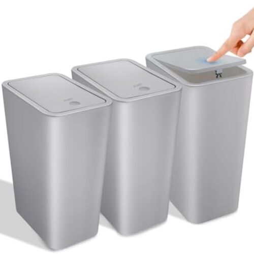 Gravora Set van 3 Afvalemmers met Deksel - 10 Liter - Grijs