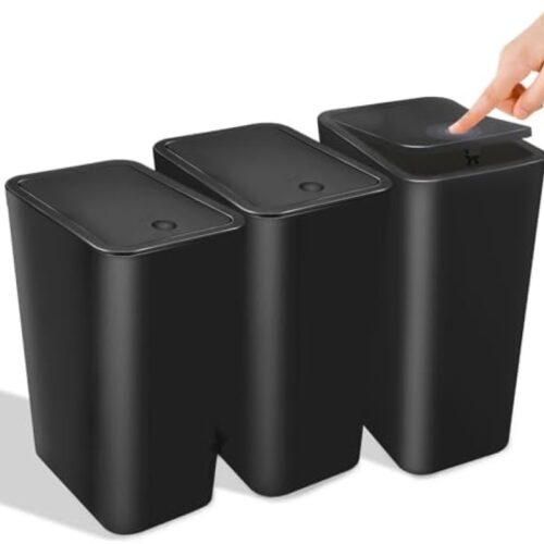 Gravora Set van 3 Afvalemmers met Deksel - Stijlvolle Prullenbakken voor Badkamer en Keuken