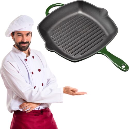 Grillpan Inductie - Grillpannen Gietijzer - BBQ - Zwart met Groen