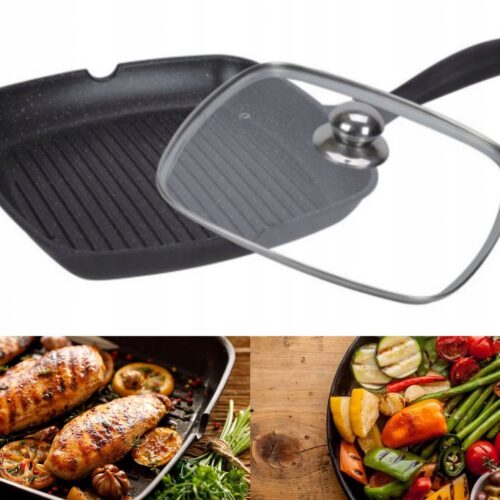 Grillpan met Deksel 24cm - Graniet Coating - Geschikt voor Inductie