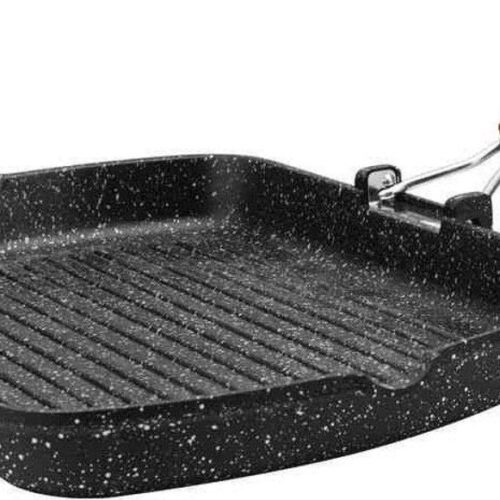 Grillpan met inklapbaar handvat - geschikt voor alle kookplaten - 1 stuk - 34 cm x 24 cm