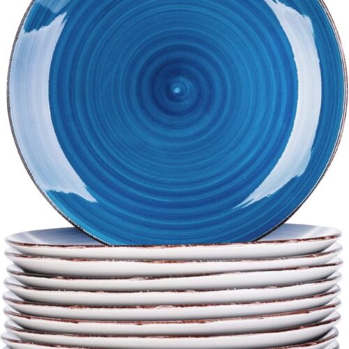 Grote Handgeschilderde Porseleinen Borden Set van 12 - 27 cm Krasbestendig en Duurzaam Servies voor Diner en Steak