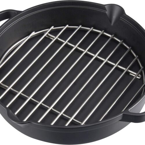 Grote ronde gietijzeren grillpan met roestvrijstalen rooster, Ø 31,6 cm - veelzijdige kook- en grilloplossing