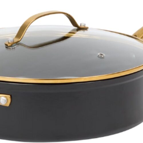 Hapjespan Ø28 cm met deksel - RVS Handvat - Keramisch & Glas - Geschikt voor alle warmtebronnen - Braadpan - Diepe koekenpan - Bakpan - Inductie