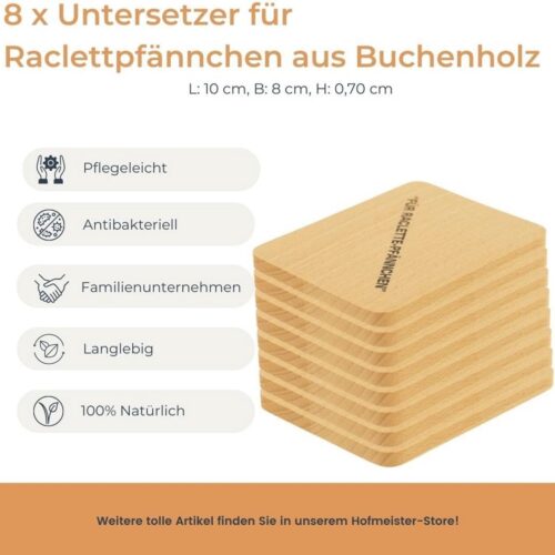 Houten Raclette Onderzetters voor Pannen - Set van 8 - Bescherm Tafel tegen Brandvlekken