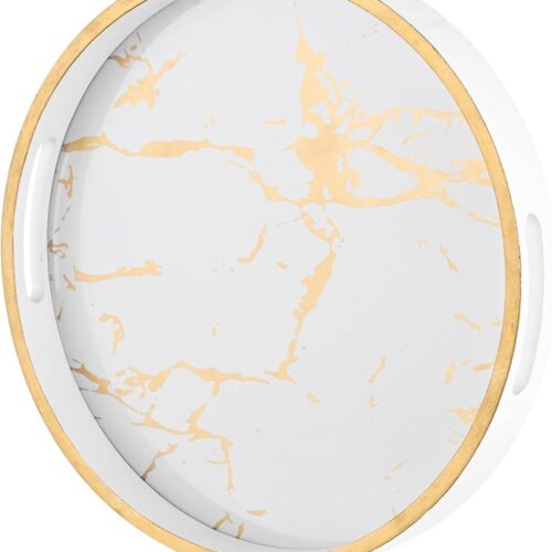 Houten dienblad decoratie dienblad rond: wit decoratief dienblad 30 cm dienblad met handvat wit hout marmer modern decoratief dienblad klein antislip voor keuken thuis