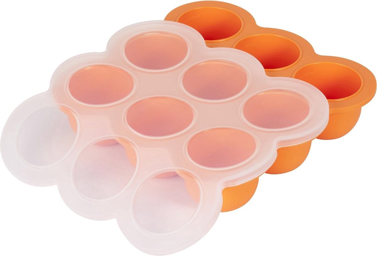 ijsblokjesvorm en bewaarbakjes voor babyvoeding met siliconen deksel. 9 x 75ml porties. IJsblokjesvorm en Bewaarbakjes voor Babyvoeding met Siliconen Deksel. 9 x 75ml Porties.