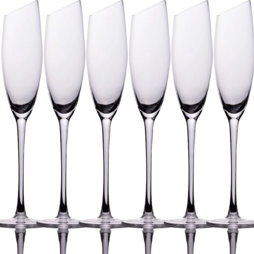Intirilife 6x Champagneglas met moderne rand - 150 ml inhoud - Mousserende wijn Prosecco glas Vaatwasserbestendig Kristalglas schokbestendig