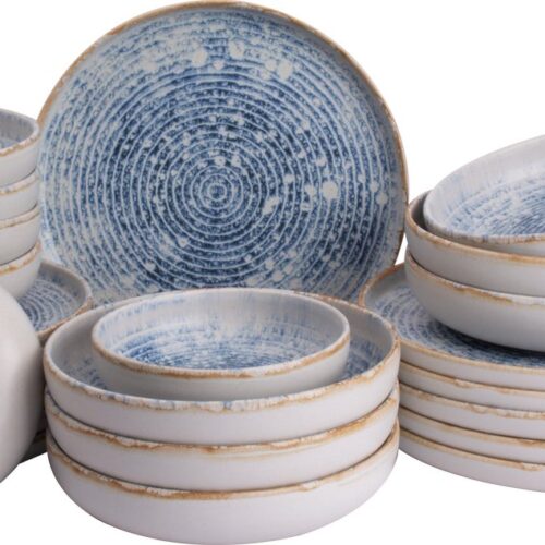 James Cooke - Azure Vintage - Serviesset - 6 persoons - 24 delig - Blauw/Wit - Stoneware - Bordenset