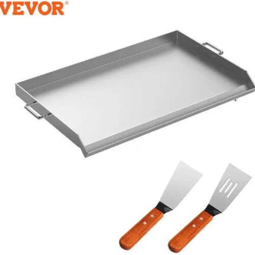 KOSMOS - Bakplaat - Grillplaat - Voor BBQ & Koken - Platte Top - Met Handvaten - Geschikt Voor Outdoor - 91x55cm - Roestvrij Staal - incl. Spatels