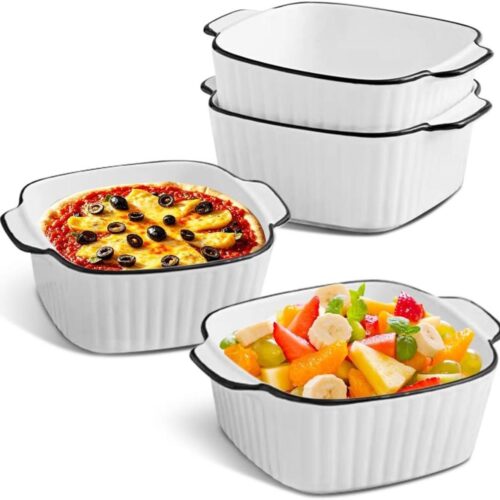 Keramische ovenschaal set van 4 - 145 x 115 x 55 cm - Vierkante ovenschaal met handgrepen - Stapelbare kleine bakvorm voor friteuse, oven en magnetron - 400 mlWil je dat ik nog meer aanpassingen doorvoer in de titel?