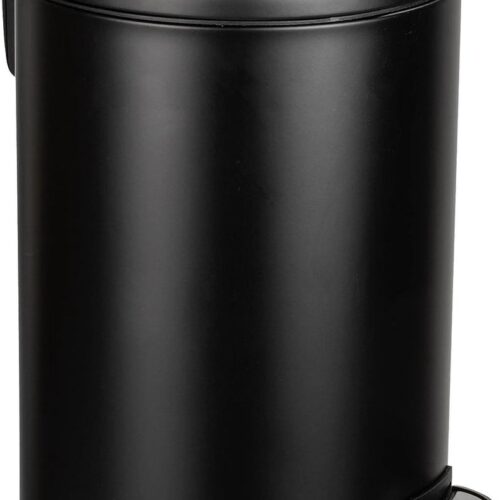 Keuken afvalemmer Leman, 12 liter, vuilnisemmer met softclose, trapfunctie, uitneembare inzet, van gelakt staal, 25 x 38 x 32 cm, mat zwart