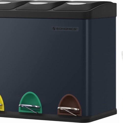 Keukenafvalemmer, metalen pedaalemmer, 3-in-1 afvalemmer, 24 liter ( 3x8 liter) , afvalscheiding, afvalscheidingssysteem, staal - Rookgrijs - LTB24GS