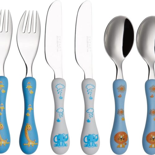 Kinderbestek 6-delig van roestvrij staal/vaatwasmachinebestendig - 2 x vorken, 2 x messen, 2 x eetlepels
