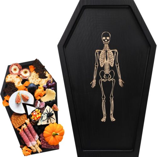 Kist dienblad skelet, kist serveerschaal griezelige gotische kaarsenschaal Halloween griezelige decoratieschaal houten doos serveerschaal voor het plaatsen van eten kaas feestgunst