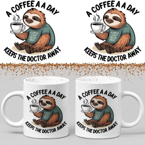 Koffiemok - A coffee a day keeps the doctor away - Wurban Wear | Keramiek | 325 ml (11oz) | Grappige mok | Leuk cadeau | Koffie mok | Drink mok | Leuke mok | Theemok | Foute mok | Fout cadeau | Vaatwasser & magnetronbestendig | Wit