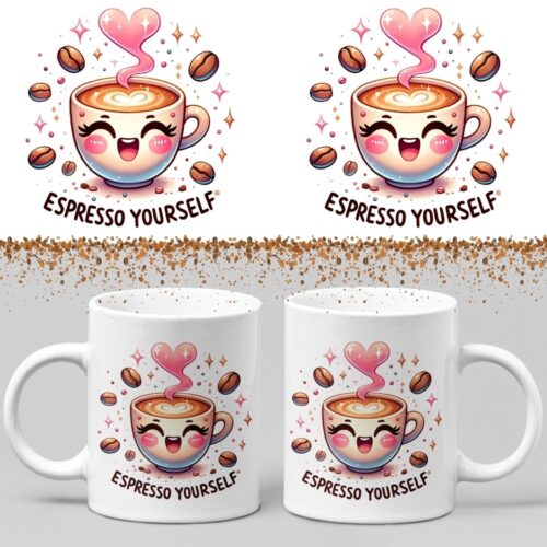 Koffiemok - Espresso yourself - Wurban Wear | Keramiek | 325 ml (11oz) | Grappige mok | Leuk cadeau | Koffie mok | Drink mok | Leuke mok | Theemok | Foute mok | Fout cadeau | Vaatwasser & magnetronbestendig | Wit