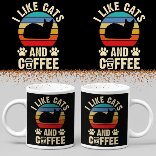 Koffiemok - I like cats and coffee - Wurban Wear | Keramiek | 325 ml (11oz) | Grappige mok | Leuk cadeau | Koffie mok | Drink mok | Leuke mok | Theemok | Foute mok | Fout cadeau | Vaatwasser & magnetronbestendig | Wit