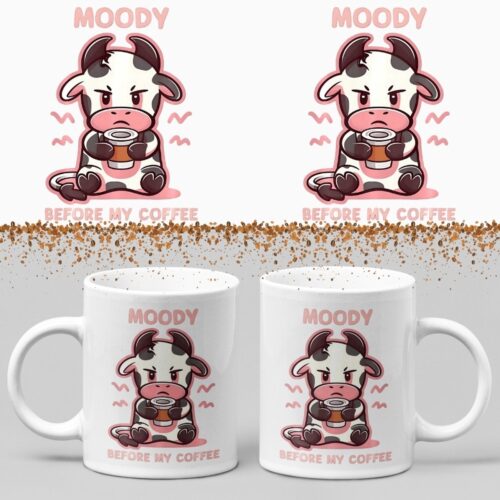 Koffiemok - Moody before my coffee - Wurban Wear | Keramiek | 325 ml (11oz) | Grappige mok | Leuk cadeau | Koffie mok | Drink mok | Leuke mok | Theemok | Foute mok | Fout cadeau | Vaatwasser & magnetronbestendig | Wit