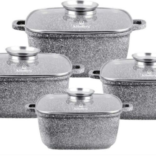 Kookset - Pannenset - Steelpannen - Pannen Met Deksel - Inductie Geschikt - Marmeren Anti-aanbaklaag - Aluminium - 8-Delig