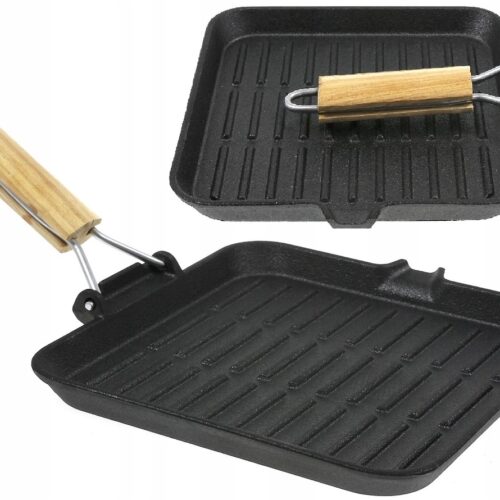 Krisberg Grillpan Gietijzer 24x24cm Vierkant met Opvouwbaar Handvat