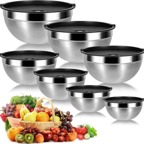 La'Moussawi ® Roestvrijstalen Kommenset van 7 Stuks met Deksel voor Multifunctioneel Keukengebruik