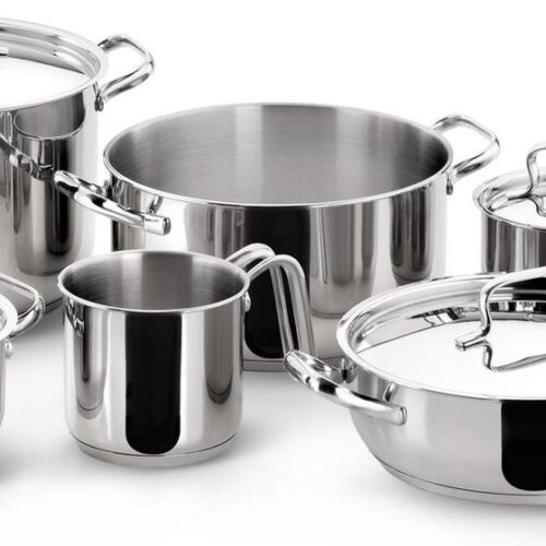 Lagostina Sfiziosa Acciaio SFIZIOSA ACCIAIO 10-delig (hoge kookpan 22 cm + kookpan 18/22 cm + hapjespan 24 cm + steelpan 14 cm + melkpot 12 cm + deksels 14/18/22/24 cm)