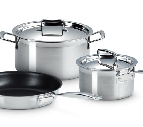 Le Creuset Pannenset Magnetik - Triply RVS - Inductie - Koekenpan, Kookpan & Steelpan - inclusief 2 deksels - 3 Delig