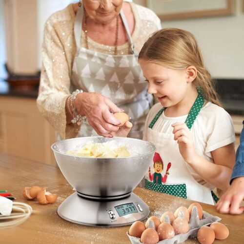LifeStages - Keukenweegschaal Digitaal Met Kom - Digitale Weegschaal - Professionele Weegschaal Met Kom - 5kg - Gemaakt Van Roestvrij Staal - LCD-scherm - Schaal En Timer - Bakken En Koken
