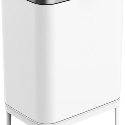 Loftey Prullenbak 60 Liter - Push/touch Afvalbak - Duo Afvalemmer met binnenbak - Vuilbak 2 Vakken - Afvalscheiding 2x30L - Keuken - Wit/RVS