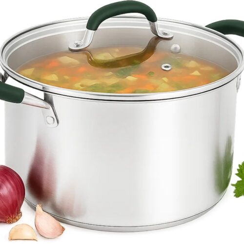 Lomera RVS Soeppan - Soeppan Met Deksel - Inductie Geschikt - Soep Pan - 9.5 Liter Inhoud - Maataanduiding Binnenzijde - Siliconen Handgrepen - Snelle Warmtegeleiding - Alle Warmtebronnen