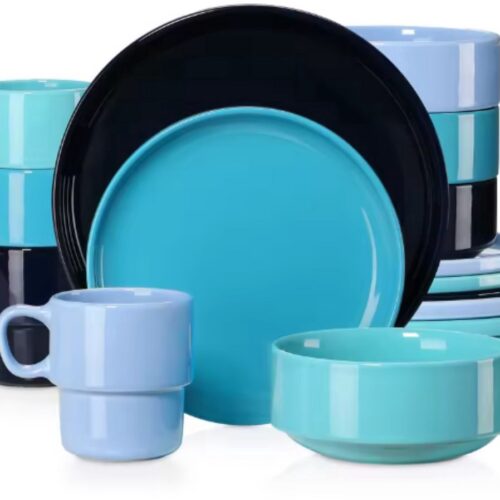 Lustré Serviesset - 16 delig - 4 persoons - 2 kleuren blauw - Dinerborden - Bordenset - Diepe borden - Ontbijtborden - Servies - Keukenservies