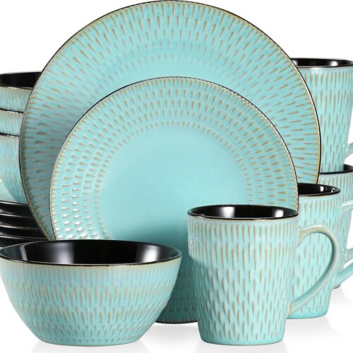 Luxe Serviesset - 16 Delig - 4 Persoons - Borden - Soepkom - Mok - Groen - Bohemian Serviesset - Porselein