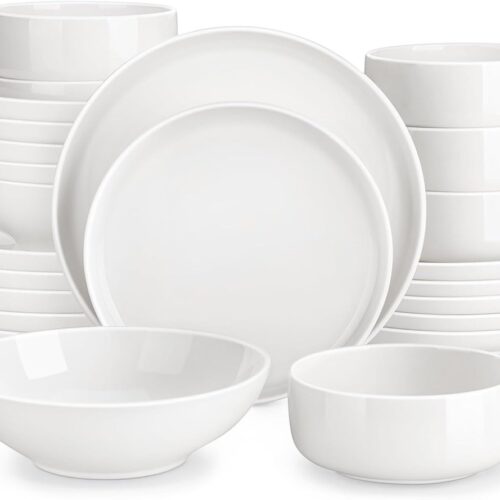 Luxe Serviesset - 24 delig - 6 persoons - Porselein - Bordenset - Dinner platen - Dessertborden - Pastabord - Kommen - Ivoorwit