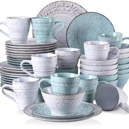 Luxora Serviesset - 48 delig- 12 persoons - Wit/blauw Keramisch - Eetborden - Kleine Borden