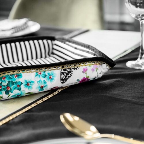 Melli Mello - Floral Stripe - Broodmand Bloemenprint - Katoen - Gouden Bies - 20x20 cm