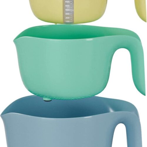 Mengkom set van 3 - [kom, pastazeef, maatbeker], komset, plastic kommen, kommen, mengkom, kunststof, schalen, mengkommen - herbruikbaar