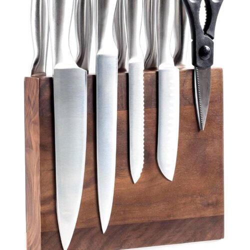 Messenblok magnetisch dubbelzijdig | Meshouder magnetisch zonder mes | Keukenmes Meshouder met sterke magneet | Magnetisch messenbord aan beide zijden Antislip | Okkernoot