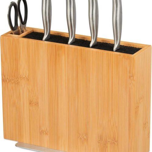 Messenblok zonder messen - Bamboe messenhouder - Universeel messen organizer - Borstel - Natuur/zwart chef knife storage