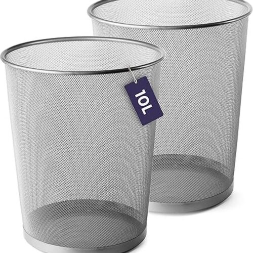 Metalen Prullenbak van Draadgaas Lichtgewicht Gevlochten Staal Mesh Afvalemmer Papieremmer voor Slaapkamers, Kantoren of Klaslokalen (Zilver - 27cm x 24cm - 2 Pack)