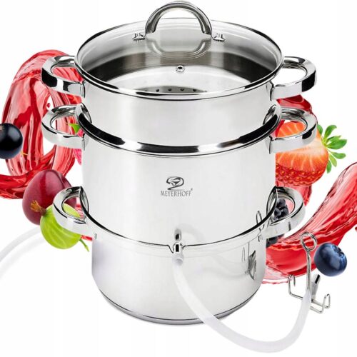 Meyerhoff Sapcentrifuge Pan / Stoompan 6-delig - RVS 8 L - Voor Inductie & Alle Warmtebronnen - Inclusief Aftapslang & Zeef - Ø 26 cm
