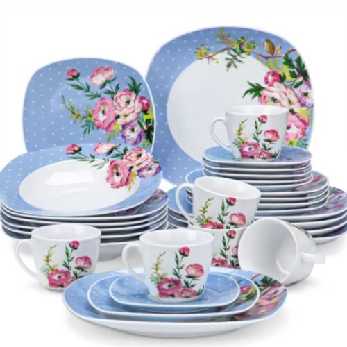 Monarchial Serviesset - 12 persoons - 60 delig - Blauw Keramisch - Serviesset - Kleine Borden