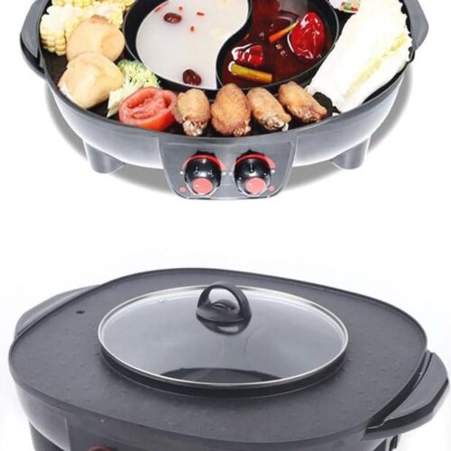 Multifunctionele Elektrische Hotpot en Fondue-Grill - 2-in-1 BBQ Binnengrill voor 5-6 Personen