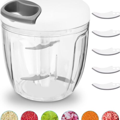 Multifunctionele Handmatige Hakmolen met Trekkoord en 10 Roestvrijstalen Messen - Ideaal voor Groenten en Uien