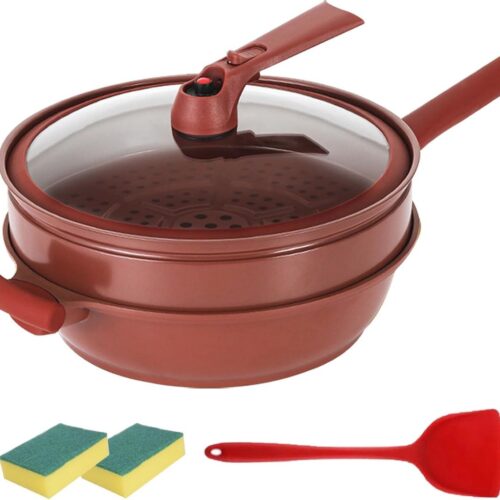 Multifunctionele Koekenpan 32 cm met Stoommand en Glazen Deksel - Anti-aanbak en Geschikt voor Gas, Inductie en Keramisch Fornuis