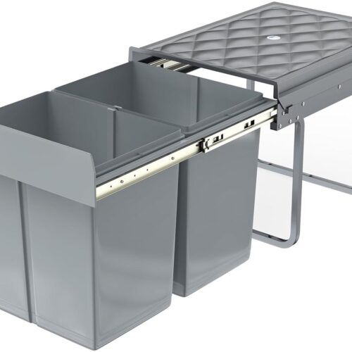 NAIZY afvalscheidingssysteem uittrekbare afvalemmer keuken 2-voudige afvalemmer inbouw onderkast met telescopische rails & deksel Afvalemmer voor afvalverwerking (2x15L)