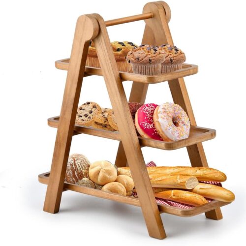 Nordivar - 3-laags houten etagère voor racletten en picknicks met rechthoekige serveerborden